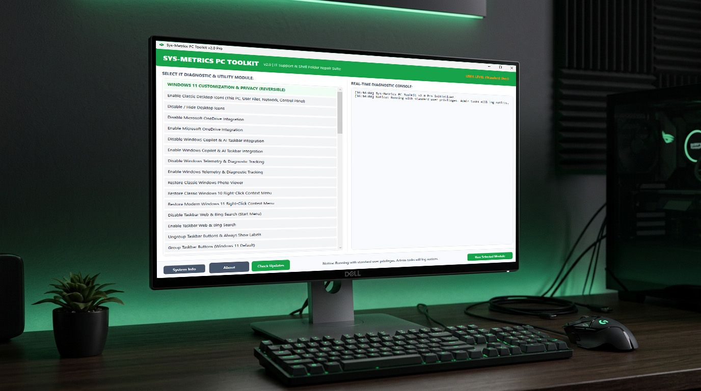 Sys-Metrics PC Toolkit v2.0 Pro Interface Mockup